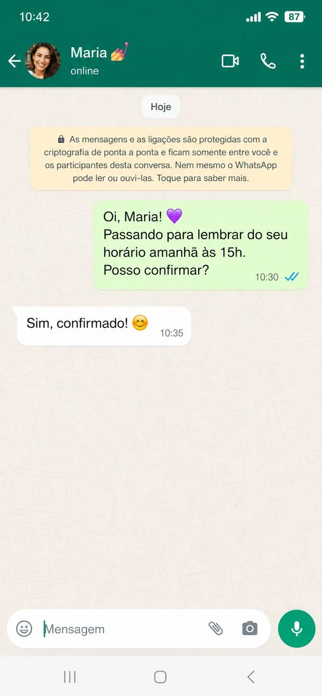 Lembrete que a Zaia envia no WhatsApp do cliente