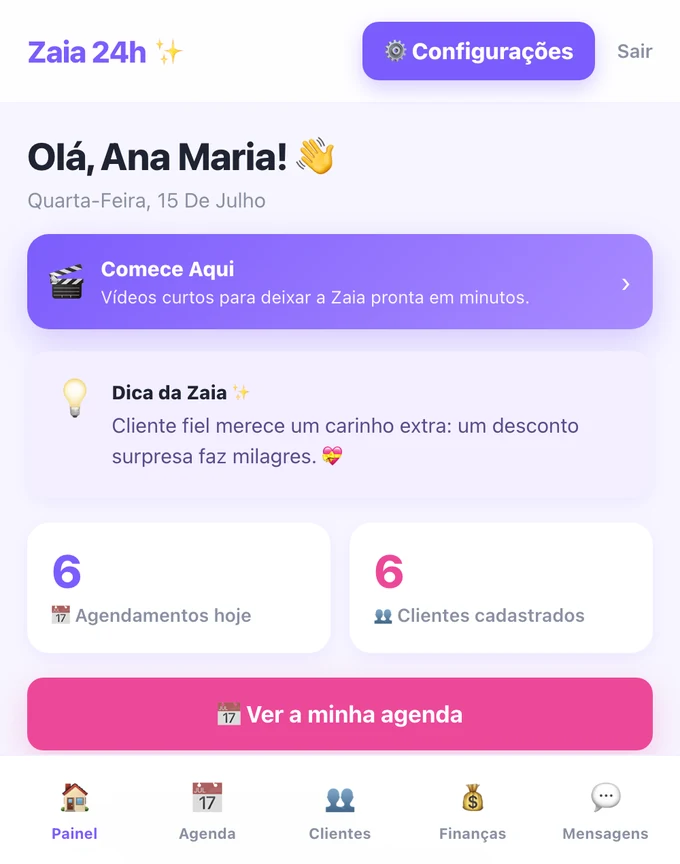 Painel: resumo do dia